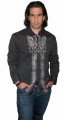 Roar Clothing Revere Black and White Pin Stripe With Eagle & Fleur De Lis Graphics Men's Long Sleeve Button Up Shirt - Front