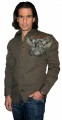 Roar Clothing Glory Bound Winged Crest with Rhinestones Men's Brown Long Sleeve Button Up Shirt - Front